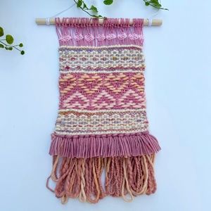 Handwoven Pink Hearts Boho Chic Wall Hanging Handmade
